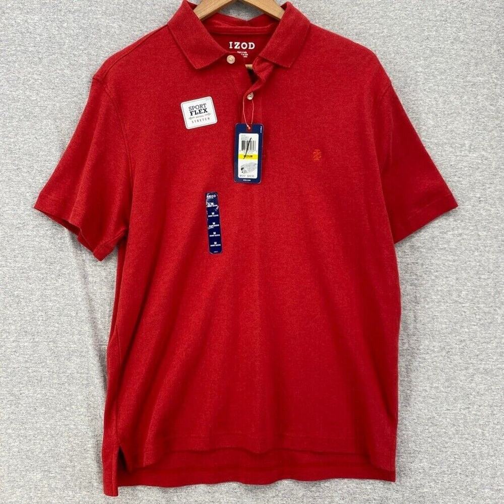 Izod Polo Shirt Mens Medium Red Sport Flex Stretch Short Sleeve Logo NEW